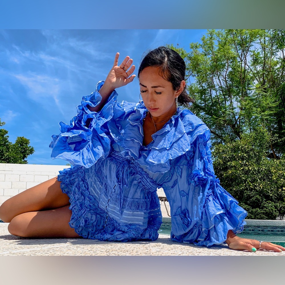 Fillyboo Lotus top/minidress in vista blue.